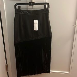 HELMUT LANG leather fringe hem mini skirt, size 0, NWT
